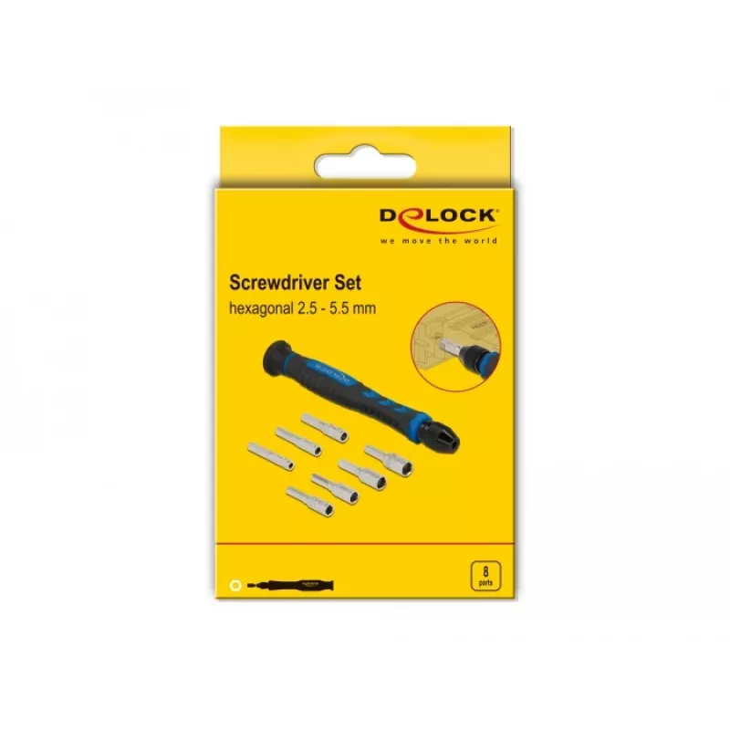 Skrūvgriežu komplekts DeLOCK 90551 8 gab. ārējās sešstūra dobo uzmavu 2,5–5,5 mm