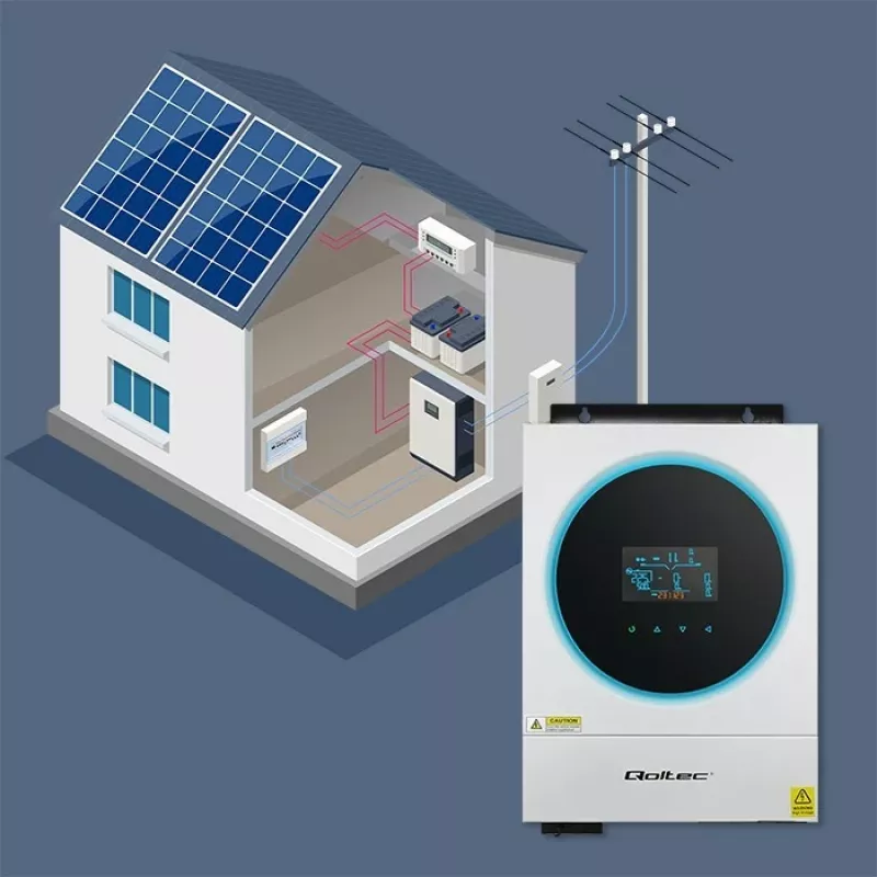 Qoltec, sprieguma pārveidotājs, hibrīda saules invertors Off-Grid 4kVA 4kW 120A MPPT LCD Wi-Fi BMS Sinus