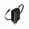 Lādētājs CANYON OnCharge 65RC ar iebūvētu USB-C vadu, 65W, 1x PD, 1x QC, ES kontaktdakša, melns