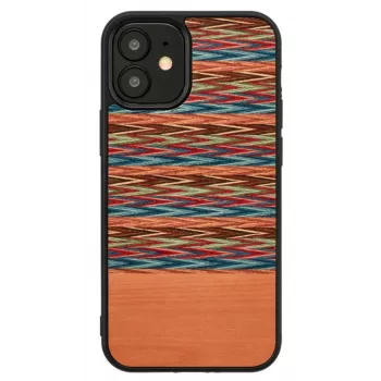 Telefona maciņš vīrietim un koks iPhone 12 mini — brūns rūts raksts ar melnām malām