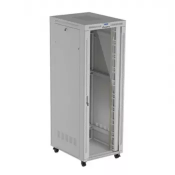 Rack cabinet LANBERG FF01-8047-12SL 47U 800x1000 mm pelēks ar priekšējām un aizmugurējām stikla durvīm un LCD paneļa vietu