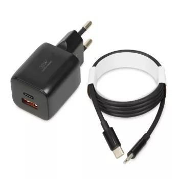 Ārējais tīkla strāvas adapteris IBOX ILUC42B 12V 2A, 33W, USB-A + USB-C PD3.0, QuickCharge 3.0, universāls