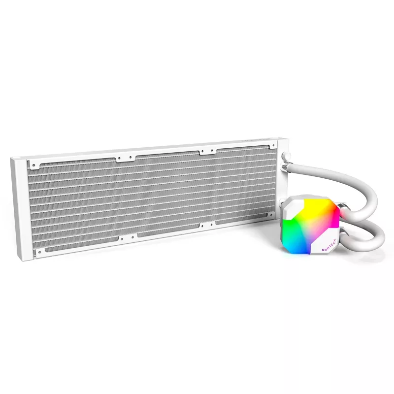360mm radiators Montech HyperFlow ARGB 360 balta — 360mm šķidruma dzesēšanas radiators personālajiem datoriem