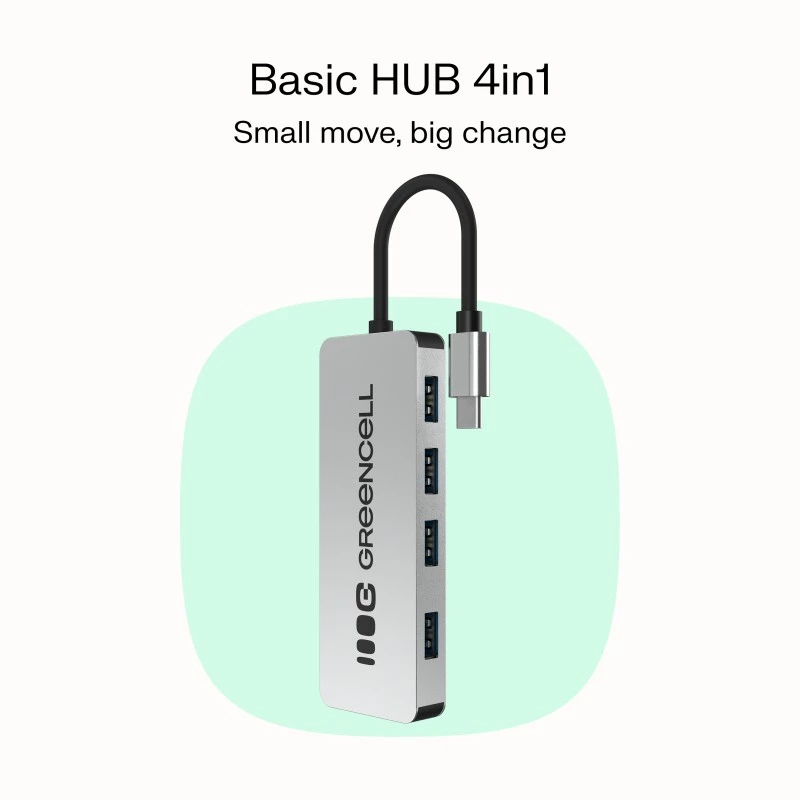 USB centrmezgls zaļa Cell HUB-GC-C4A — 4 portu USB-C 3.0 centrmezgls
