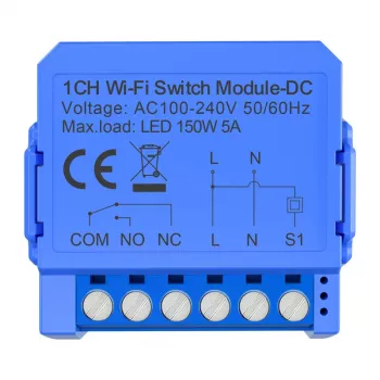WiFi slēdzis Avatto WSM16-DC32V-1 1 kanāla bezpotenciāla kontakts līdzstrāvai līdz 32V