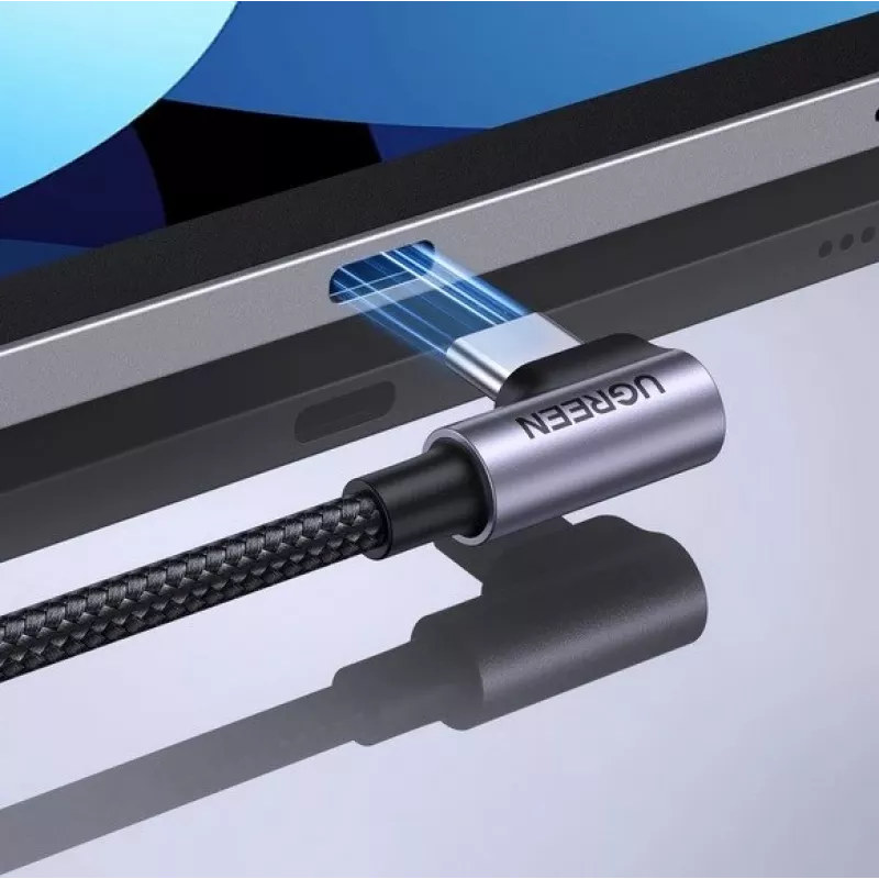 Ugreen USB-C (taisns) / USB-C (leņķveida) PD QC 60W 3A 0,5m US255 (pelēks)