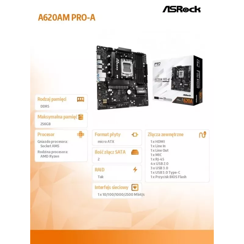 ASRock A620AM PRO-A AM5 Micro-ATX mātesplate
