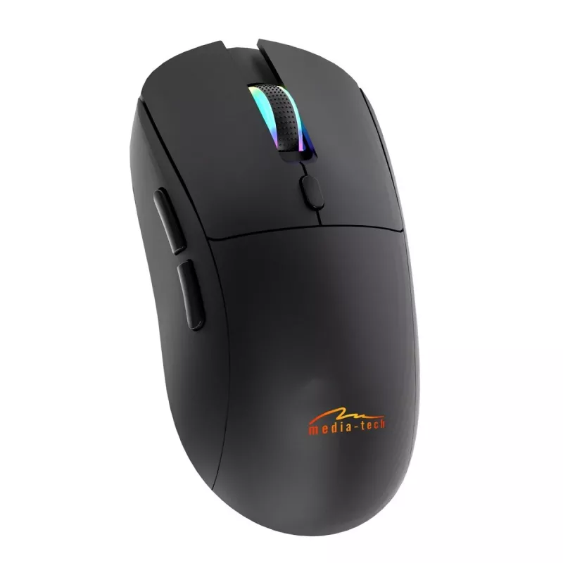 Bezvadu pele MEDIA-TECH MT1124 BT/RF Silent & Recharge — piemērota abām rokām, 3200 DPI, Bluetooth + 2,4 GHz USB, 6 pogas, uzlādējama