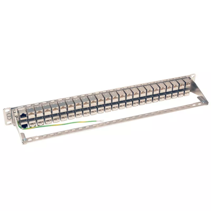 Tripp N254-048-SH-6A 48 porti 1 HE statīva montāžas ekranēts Cat6a STP caurvada sadales panelis - RJ45 Ethernet - TAA - 10 Gigabit Ethernet - RJ-45 - Cat6a - Sudrabs - Balts - Rackeinb