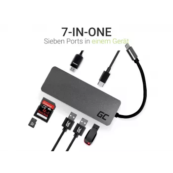 Green Cell AK50 - USB 3.2 Gen 1 (3.1 Gen 1) Type-C - USB 2.0 - USB 3.2 Gen 1 (3.1 Gen 1) Type-A - USB 3.2 Gen 1 (3.1 Gen 1) Type-C - microSD (TransFlash) - SD - sudrabains - Apple MacB