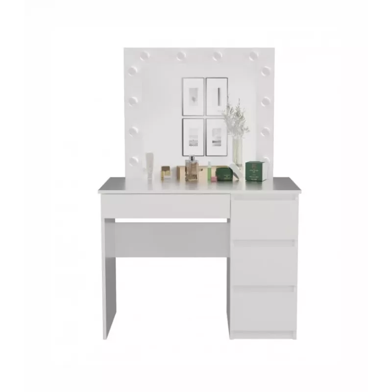 Tualetes galdiņa komplekts MIJAS, piemērota labročiem, top e shop — galds 98×76×51 cm, 4 atvilktnes, LED spogulis, balts, augstums 1460 mm