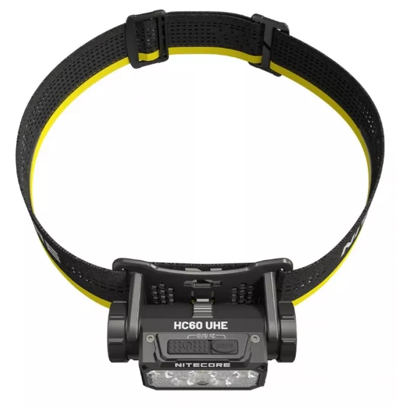 Galvas lukturītis Nitecore HC60 UHE ar 4000 mAh akumulatoru, 6 LED, ūdensizturīgs, triecienizturīgs, melns/dzeltens