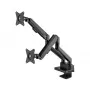 Manhattan Dual Desk Mount for TV & Monitors (Full Motion Gas Spring) ar iebūvētu dokstaciju, Ekrāniem līdz 27 collām, Porti (x7): Ethernet, HDMI (x2), USB-A (x3) un USB-C, Strāvas padeve (100 W) uz USB-C portu (Nepieciešams atsevišķs USB-C sienas lādētājs/kabelis), VESA: 75x75 un 100x100 mm