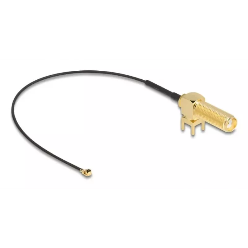 DeLOCK Antenas kabelis SMA 90° PCB ligzda caurlaides koaksiālais kabelis 0,15 m I-PEX MHF1 Melns Zelts