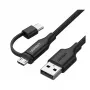 USB-A uz Micro USB un USB-C kabelis UGREEN 1 m Melns — divu savienotāju uzlādes un datu kabelis