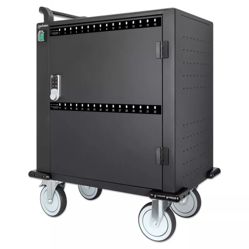 Manhattan uzlādes ratiņi 32 nodalījumiem, iPad līdz 13 collām, MacBook Air līdz 13 collām un Chromebook līdz 14 collām, izmantojot USB-C, arī citiem planšetdatoriem/viedtālruņiem (ar ierīces USB-C kabeli), nodalījumi 330x22x235 mm, ierīču uzlādes kabeļi n