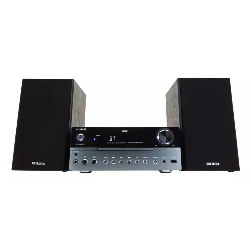 Mājas audio mikrosistēma Aiwa MSBTU-700DAB — 25W RMS, DAB+/FM, Bluetooth 10m, teknes CD, LED displejs, melna/Arktikas zila