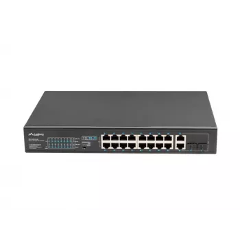 Nepārvaldāms slēdzis LANBERG RSFE-16P-2C-250 — 18 portu Gigabit, 16x PoE+ (30W), 2x SFP, 250W, 1U, metāls, stiprināšana statīvā