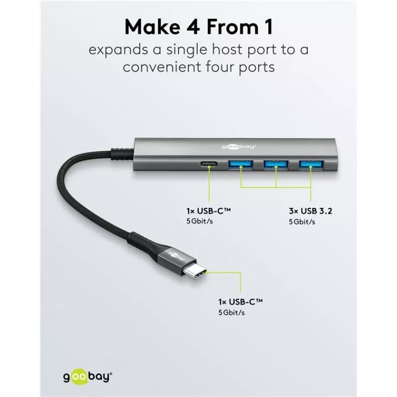 Goobay Slim 4-Port USB-Hub USB-C uz/USB-A 5 Gbit/s - -Plug> 1x (76562)