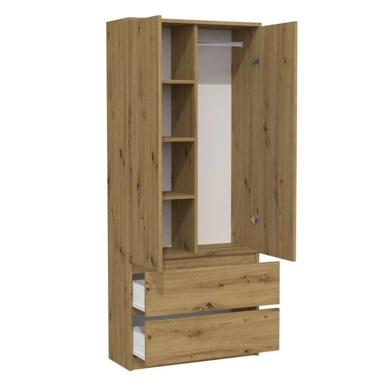 Topeshop SZAFA MALWA ART bedroom wardrobe/closet 5 shelves 2 durvis(s) ozols