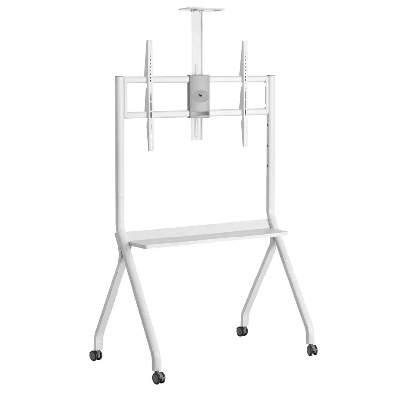 Grīdas TV statīvs MACLEAN MC-114 W displejiem 55 collas–100 collas, balts, VESA līdz 900x600, maks. slodze 120 kg, augstums 115–152 cm, plaukts