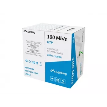 Tīkla kabelis LANBERG LCU5-10CC-0305-G U/UTP Cat5e 305 m Zaļš, 24 AWG, CCA, PVC apvalks