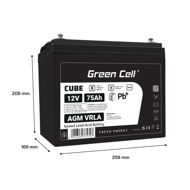 Akumulators AGM VRLA 12V 75Ah IP54