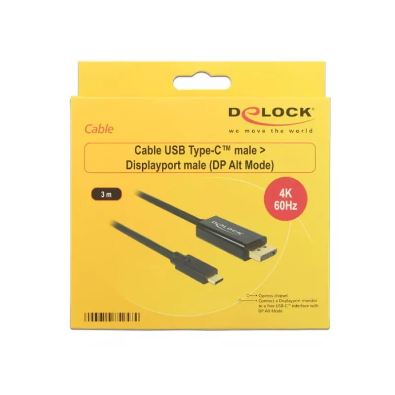 Delock kabelis USB Type-C spraudnis > Displayport spraudnis (DP Alt Mode) 4K 60 Hz 3 m melns