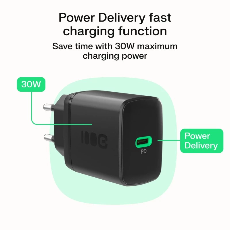 Barošanas adapteris zaļa Cell PowerSource Solo30 30W melns — USB-C viena porta lādētājs