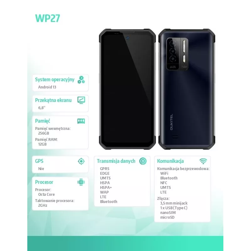Viedtālrunis Oukitel WP27 6,78 collas 12 GB/256 GB melns