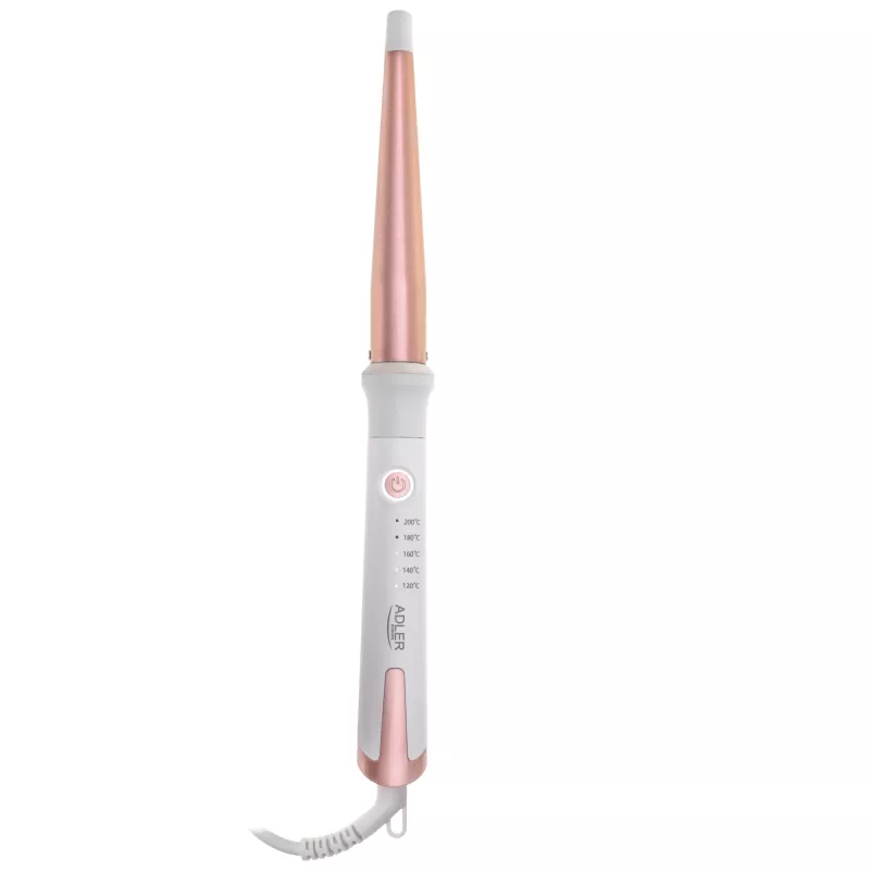 Lokšķēres Adler AD 2119 — konusveida 12–25 mm keramikas cilindrs, regulējama 120–200 °C, 45 W, rozā