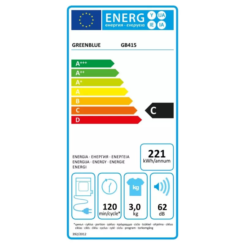 Veļas žāvētājs GreenBlue GB415, kompakts mājas žāvētājs, ietilpība 3 kg, 830 W, cilindrs 260×460 mm, pelēks