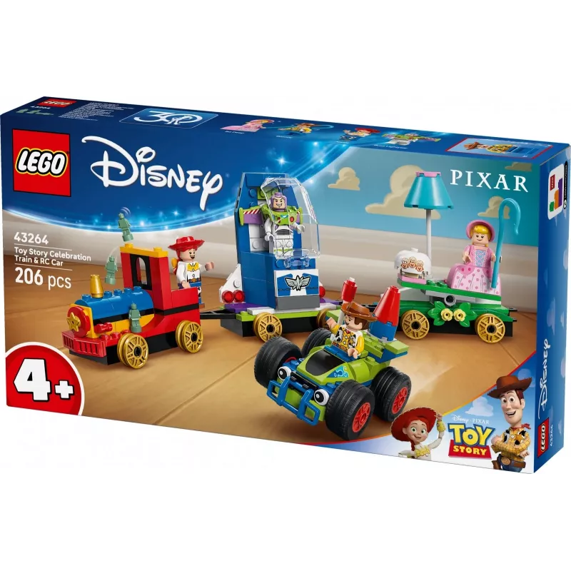LEGO Disney Toy Story Celebration Train and RC Car komplekts 43264 — 206 detaļas, 4 mini figūriņas, vecumam 4+