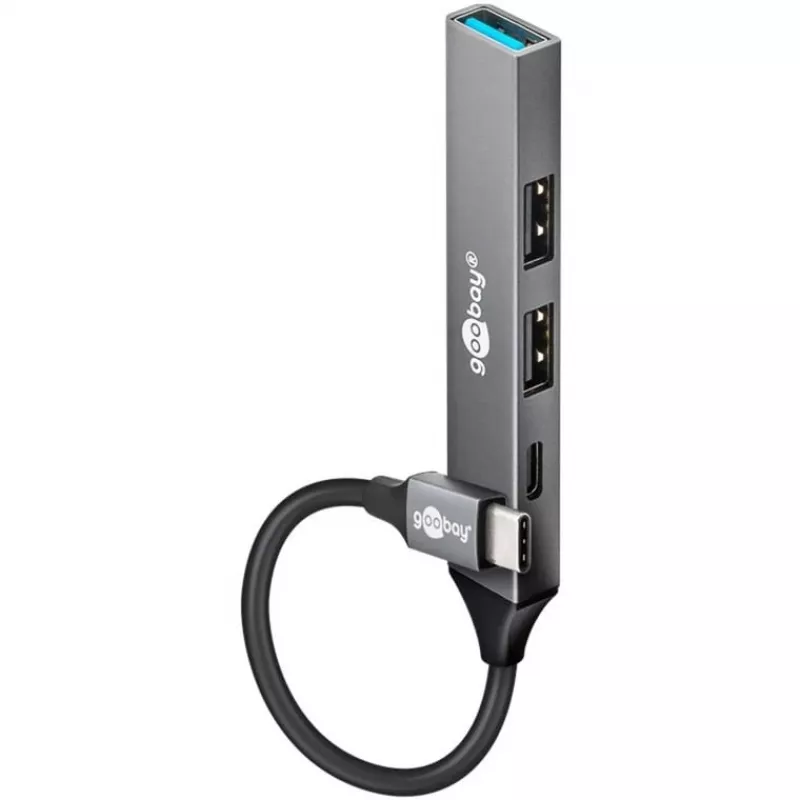 Goobay Slim 4 portu USB centrmezgls, USB-C™ uz USB-C™/USB-A, USB 3.2 (74459)