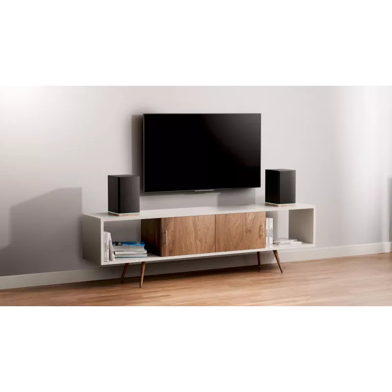 Plauktu skaļruņi Teac BS-60BK LED melni — Bluetooth, 2×90W, RCA, USB, optiskā ieeja, bass-reflex, tālvadības pults