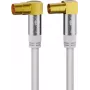 Goobay TV antenas kabelis (135 dB tips), 4x ekranēts, 10 m, balts — apzeltīts, koaksiālā ligzda 90° > koaksiālais spraudnis 90° (70450)