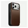 Ādas grāmatiņveida tālruņa vāciņš Nomad Modern Leather Folio iPhone 17 Pro — brūna, der 6,3 collu (16 cm) ekrānam, 4 karšu kabatas