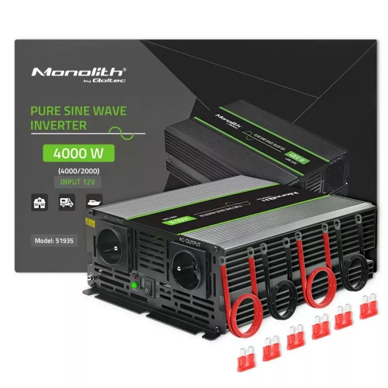 Qoltec Monolith strāvas adapteris/inverters Auto 4000 W Melns