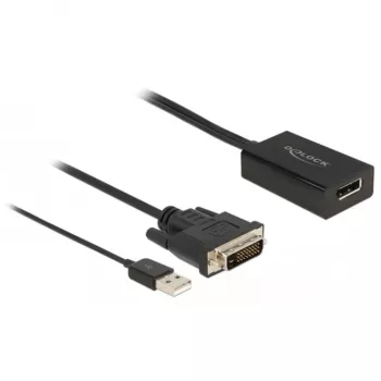Delock - Adaptera vads - DVI-D, USB (tikai strāvai) (M) uz DisplayPort (W) - DisplayPort 1.2 - 50cm - 4K 30 Hz atbalsts - Melns (63189)
