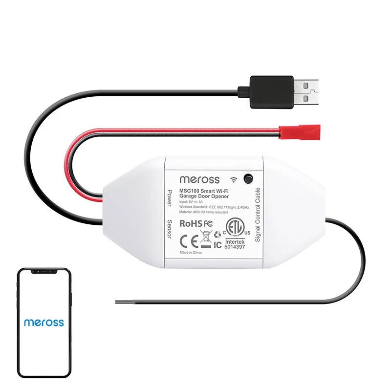 Viedais garāžas durvju slēdzis Meross MSG100HK HomeKit saderīgs — Wi‑Fi vadība vienām garāžas durvīm