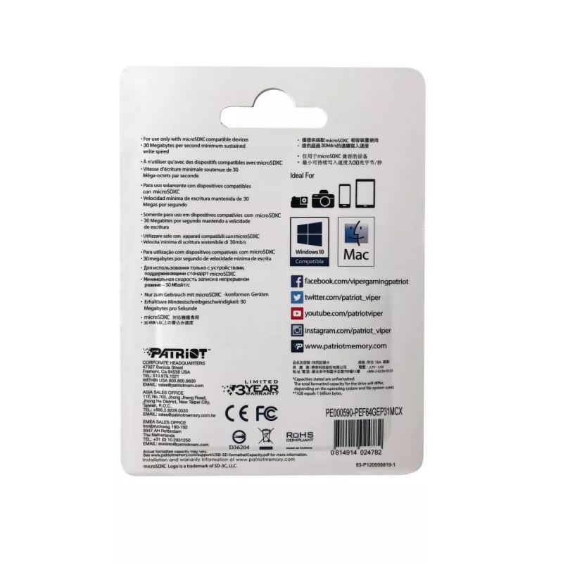 Patriot Memory PEF64GEP31MCX atmiņas karte 64 GB MicroSDXC Class 10