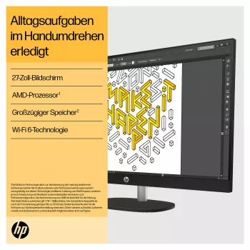 HP 27-cr0471ng - Viss-vienā (pilnīgs risinājums) - Ryzen 7 7730U - RAM 16 GB - SSD 512 GB - NVMe - Radeon Graphics - 1GbE, Wi-Fi 6, Bluetooth - WLAN: 802.11a/b/g/n/ac/ax, Bluetooth