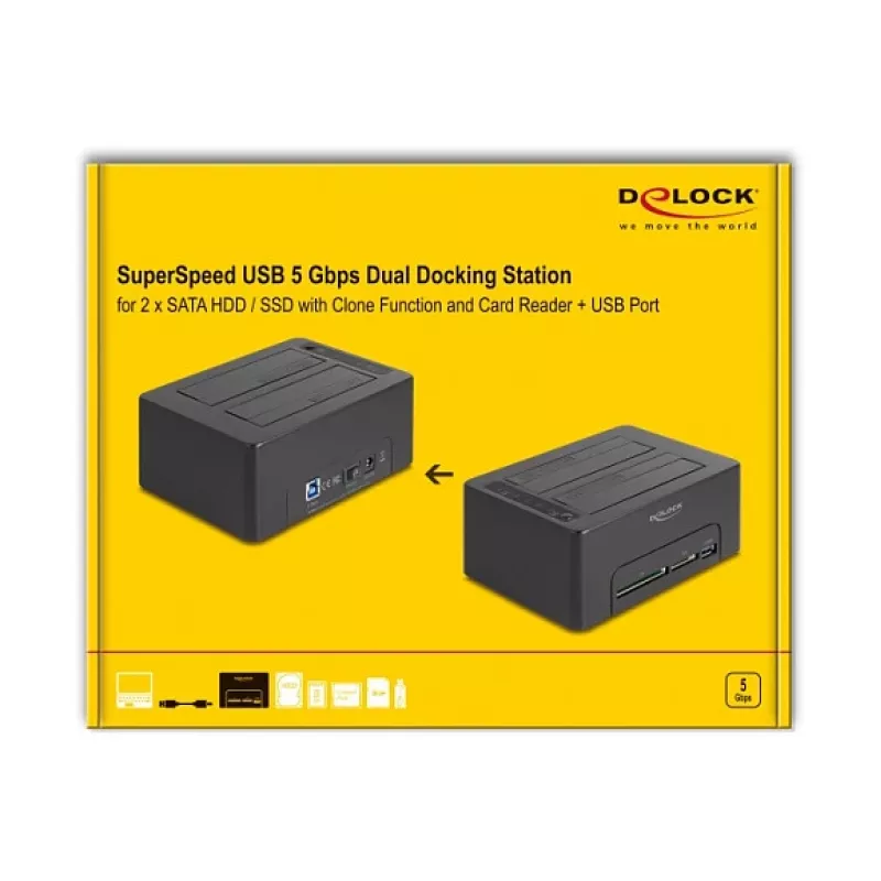 DeLOCK USB Dual Docking Station for 2 x SATA HDD SSD Clone Function Card Reader