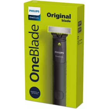Folijas skuveklis un trimmeris Philips OneBlade QP1424/10 — ogles melns, darbojas ar baterijām, 30 min darbības laiks, bārdas uzgaļi