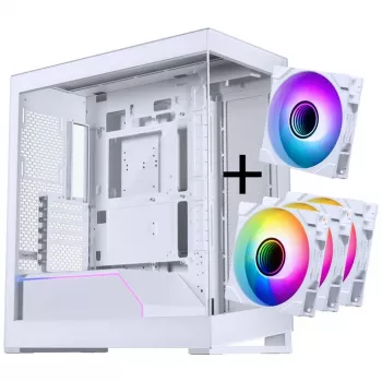 PHANTEKS NV-Series NV5 MK2 ATX korpuss, rūdīts stikls, DRGB - matēti balts + 3 gab. M25 Gen2 PWM D-RGB ventilatoru komplekts ar reverso lāpstiņu + 1x parastais ventilators - 120mm