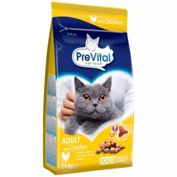Sausā kaķu barība PREVITAL Adult ar vistu 1,4 kg — 30% olbaltumvielu, 12% tauku, 7% pelnu