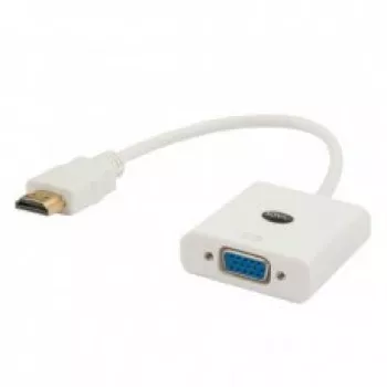 HDMI vīrieša savienotājs uz VGA sieviešu savienotāja adapteris SAVIO CL-201, HDMI A uz VGA D-Sub, balts, 0,1 m, līdz 1920x1200
