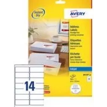 Pašlīmējošās etiķetes Avery J8159-100 — Baltas, Tintes printeriem, Pastāvīga līme, iepakojums