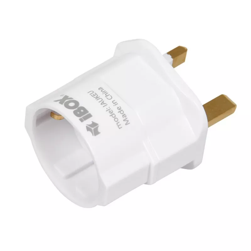 Strāvas adapteris IBOX iaukeu tīkla lādētājs ar maināmiem UK (G tips) un EU (E tips) spraudņiem, 100–240 V 50/60 Hz, 7,5 A, balts