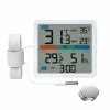 Termometrs‑higrometrs MANTA MTO002W ar ārējo sensoru (150 cm), iekštelpu 0–+50°C, ārtelpu -40–+70°C, mitrums 20–95% RH, komforta indikators, pulkstenis